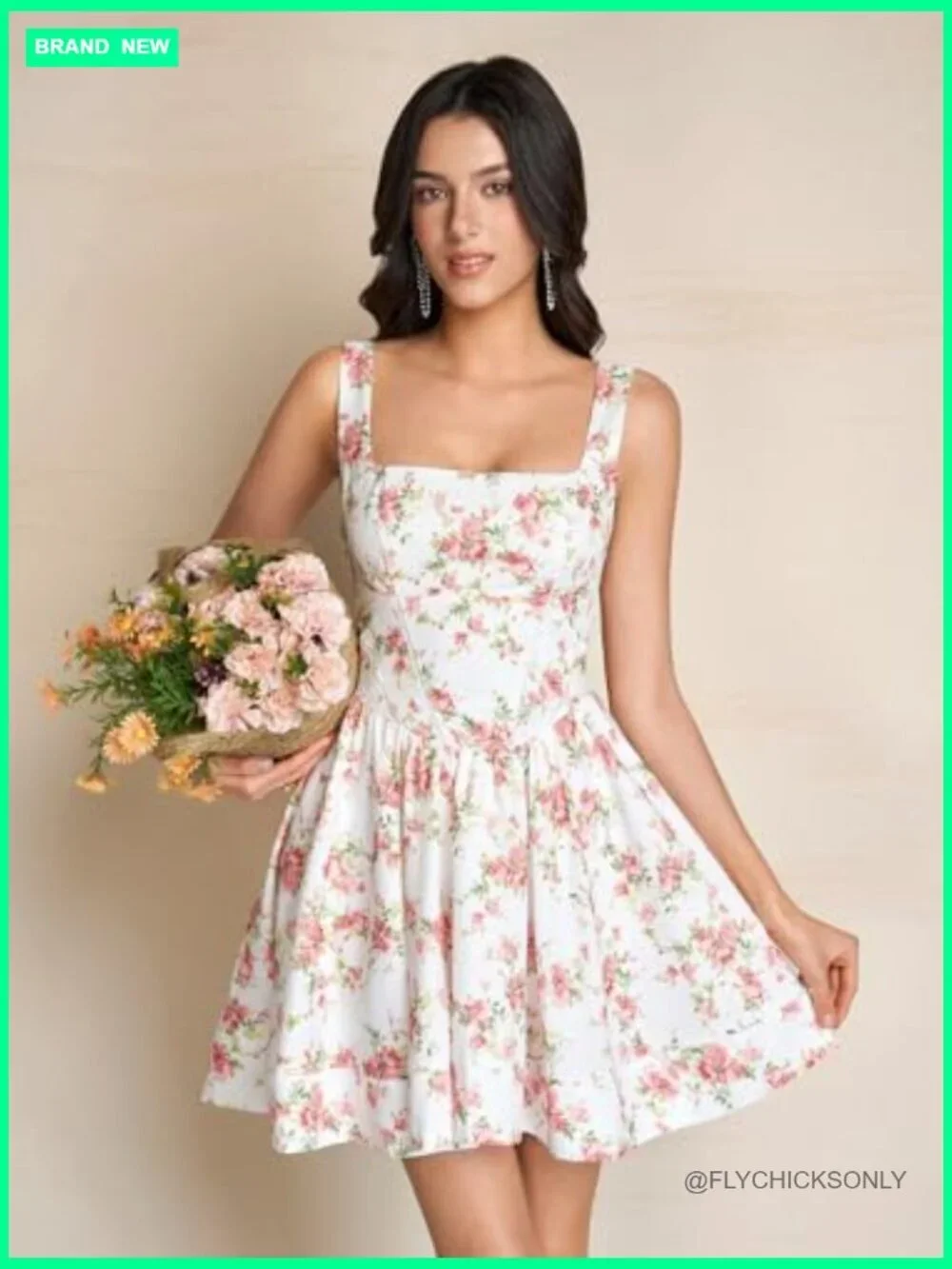 Floral Corset Mini Dress Square Neck Flowy A Line Graduation Dress